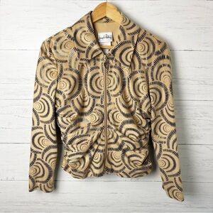 Joseph Ribkoff Faux Suede Ruched Zip Front Jacket Tan Black Lined 8